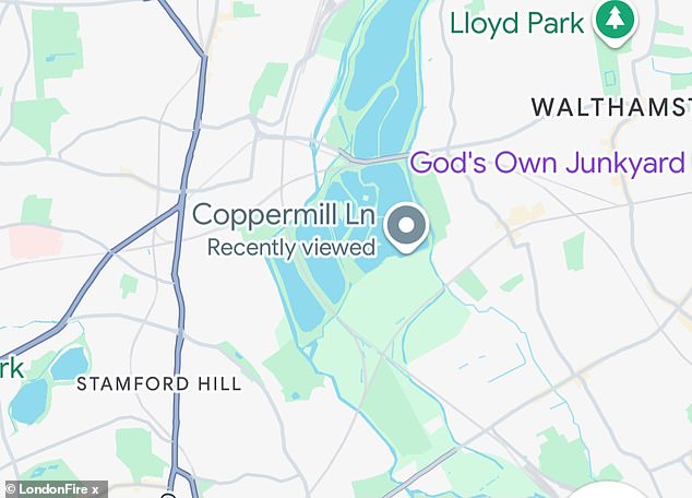A fire that raged on Walthamstow Marshes destroyed three hectares of grassland. The LFB's Control Office first received one of 49 calls at 8.55. The blaze was 'under control' by 11.23. Pictured: a map that shows where the Walthamstow blaze occurred